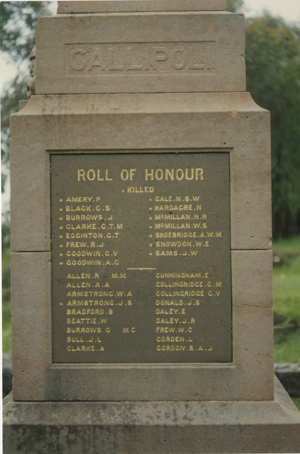 First World War memorial (Roll of Honour), Meadowbank