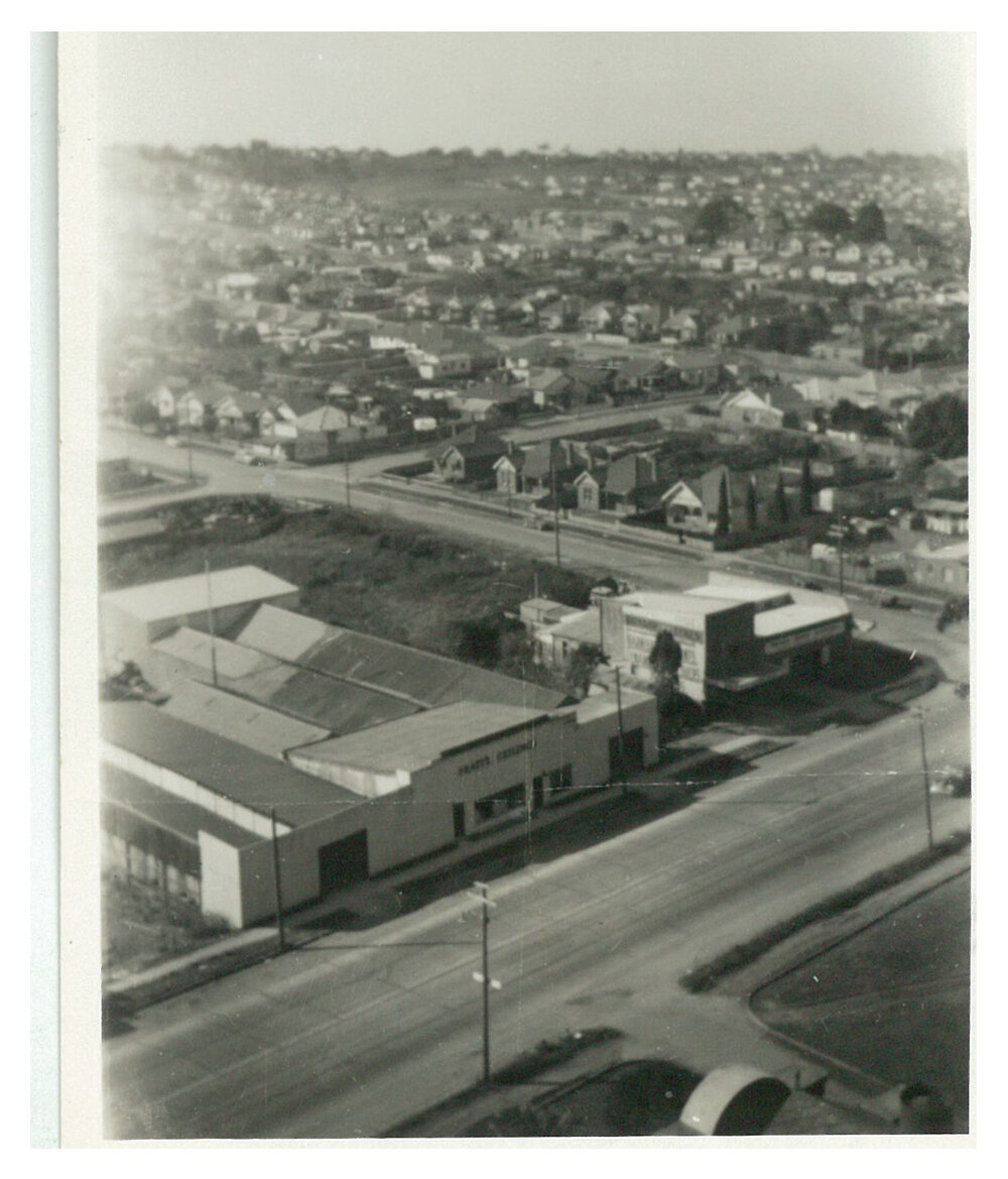 West Ryde, Victoria Road vicinity looking north from the Pumping Station Chimney, early 1950s