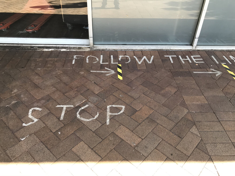 Eastwood Village Superfresh covid footpath markings, April 2020