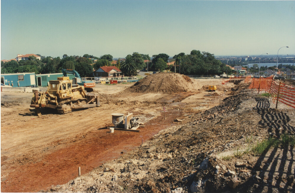 Construction site of Victoria Road underpass at Devlin Street intersection, Ryde, February 1997 