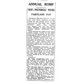 Annual romp: 'Sun'--'Pictorial ' picnic, Fairyland fun (newspaper article)
