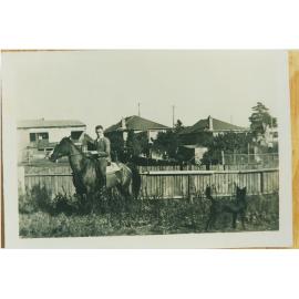 Jack Ekerick on his horse in backyard of 2 Cressy Road Ryde 
