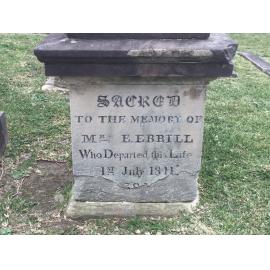 Ebrill: Close-up of the inscription on the grave of Mrs E Ebrill, d.1841
