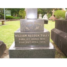 Tully: Close-up of headstone of William Alcock Tully d.1905