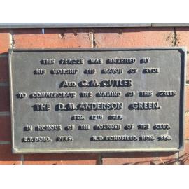 Ryde Bowling Club: plaque for the D M Anderson Green, 1967