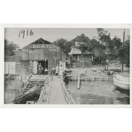 Fisher family in front of Fisher's boat shed & "Fisher's Nest", Moore Street