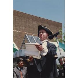 Town cryer at the official procedings of the Granny Smith Festival