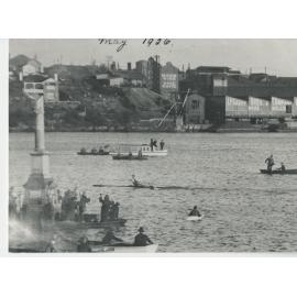 Major Goodsell nearing the finishing line at Searle's monument in the Parramatta River in the World Sculling Championship, May 1926 