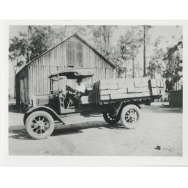 Harold Hicks off to market with a truck load of peaches, Wicks' Road, North Ryde