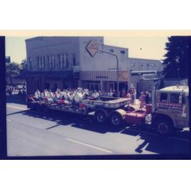 Band riding on a flat bed truck, Granny Smith Festival parade, 1986