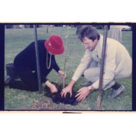 Edna Spurway planting an apple tree, Granny Smith Park