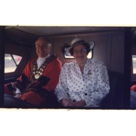 Mayor Mick Lardelli in a vechicle, Granny Smith Festival parade