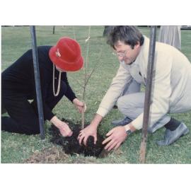 Edna Spurway planting an apple tree, Granny Smith Park