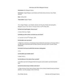Transcript of an interview with Mrs Margaret Harsas