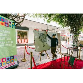Chris Yee with his unfinished artwork for the Granny Smith Festival