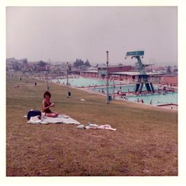 View of the pools and diving platform, Ryde Swimming Centre, 1964