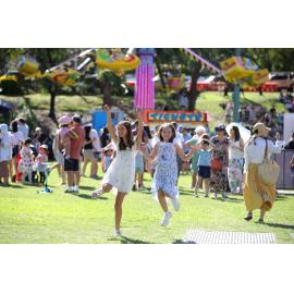 Girls jumping for joy, Lunar New Year Festival, 2023