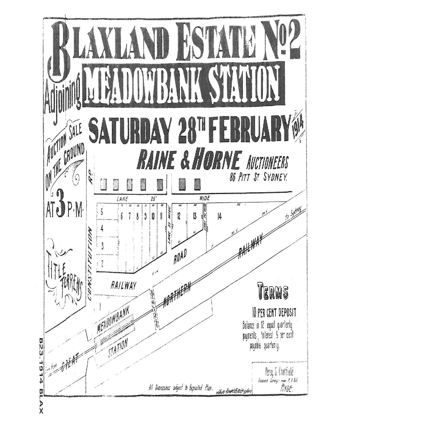Blaxland Estate no. 2 : adjoining Meadowbank Station, auction sale on the ground Saturday 28th February [1914]