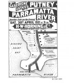 Gascoigne Estate, Putney Parramatta River: auction sale on the ground, Saturday 30th April, 1921