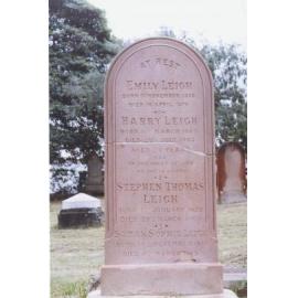 Leigh: Headstone of Emily, Harry, Stephen Thomas and Sarah Sophia Leigh