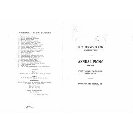 Photocopy of the annual picnic day program for H.T. Seymour Ltd of Marrickville