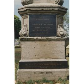 Memorial to Joseph Rowland Sutton located in Monash Park, Gladesville  : closeup of plaques