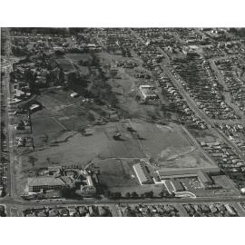 Aerial view of Royal Ryde Rehabilitation Hospital and Mt St Margaret Hospital, Ryde, around 1968 