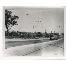 Ryde bound tram opposite Frank Street, on Victoria Road, 1949