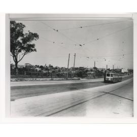 Ryde bound tram opposite Frank Street, on Victoria Road, 1949