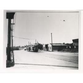 Looking west from Monash Road up Victoria Road, on city bound tram, 1949