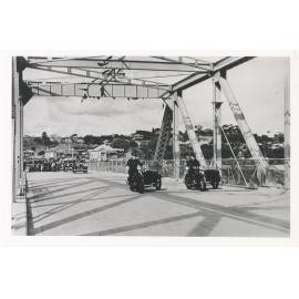 Mounted police escort leading the official party across Ryde Bridge prior to the opening ceremony, 7 December 1935 