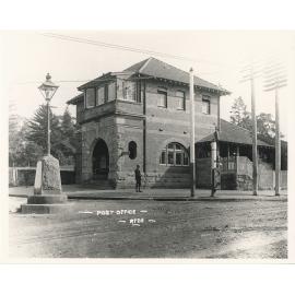 Ryde Post Office and the Ryde tramway memorial at the intersection of Church and Parkes Streets, Ryde, around 1912