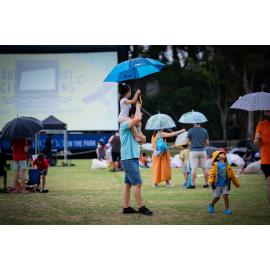Umbrellas up at Ryde's 'Cinema in the Park'