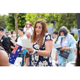 Reciting the Citizenship Pledge, Australia Day Citizenship Ceremony, 2022