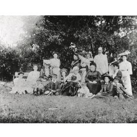 Emily Mary Barton and members of her family on the croquet lawn at "Rockend"