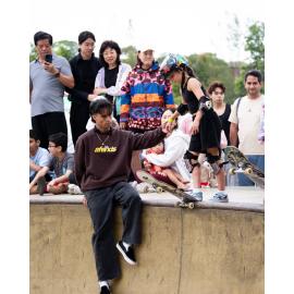Young girl dropping into the skateboard bowl, Australia Day 2026