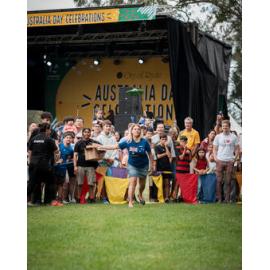 Female competitor in the Australia Day 2026 thong‑throwing competition