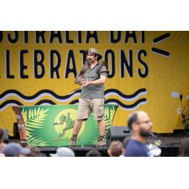 Snake presentation by a Raptor Reptiles handler at Australia Day 2026 celebrations