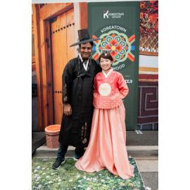 Attendees trying on Korean attire, Lunar New Year Festival, 2026
