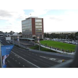 New Ryde Library community book pass : view of the Civic Centre and Hall from the bridge