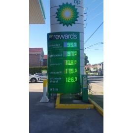 Petrol price board at the Denistone East BP during the Covid pandemic, April 2020