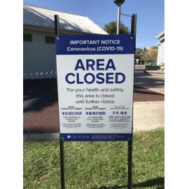 Signage for the closure of the Eastwood Park playground during the Covid-19 pandemic, April 2020