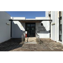Exterior view of the Eastwood Police Station, April 2020
