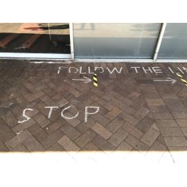 Eastwood Village Superfresh covid footpath markings, April 2020