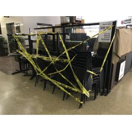 Chairs stacked up in the foyer of Eastwood Centre during the first Covid-19 lockdown,  April 2020