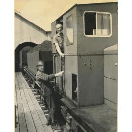  Ryde Pumping Station No.2 : 'Planet' diesel locomotive and boards coal wagons at entry to bunkers