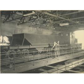  Ryde Pumping Station No.2 : 'Planet" diesel locomotive on the coal staith (upper level of the boiler house), in the coal unloading area above the bunkers, photographed circa 1975