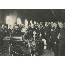 Ryde Pumping Station No.2 : gathering of dignitaries in the Engine room at the formal opening and dedication, 15th September, 1921