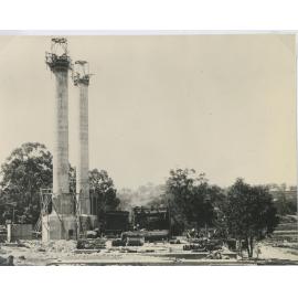 Ryde Pumping Station No.2 : deck of the Boiler House, with No.1 & 2 chimneys nearing completion, early 1918
